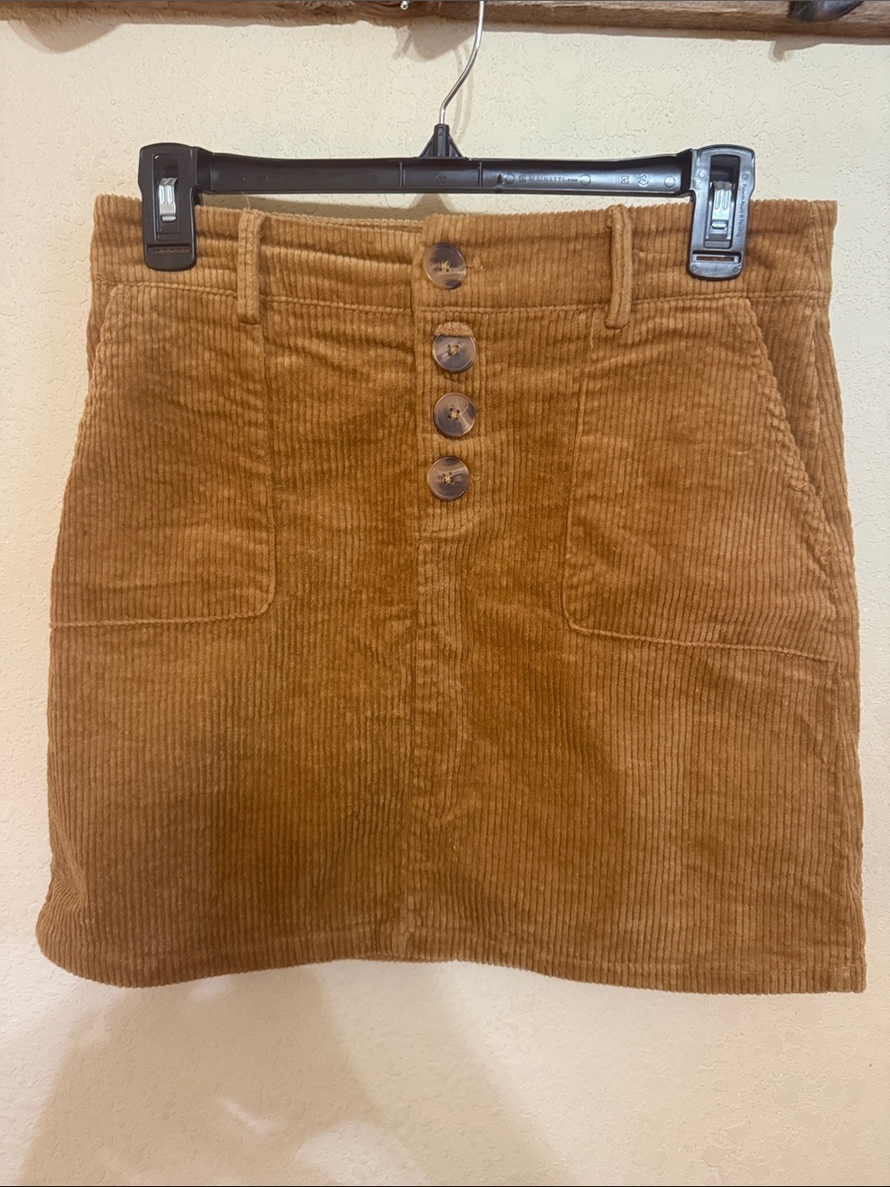 Umgee Button-Front Corduroy Mini Skirt in Camel Brown